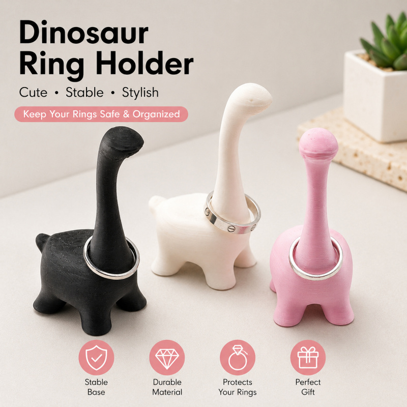 Desk Setup Cute - Cute Dinosaur Ring Holder 3D Printed