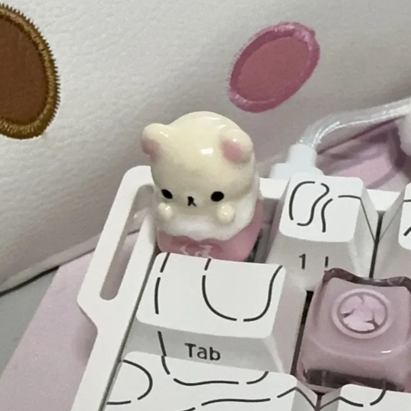 Desk Setup Girly - Kawaii Rilakkuma Keycaps Relax Bear Artisan
