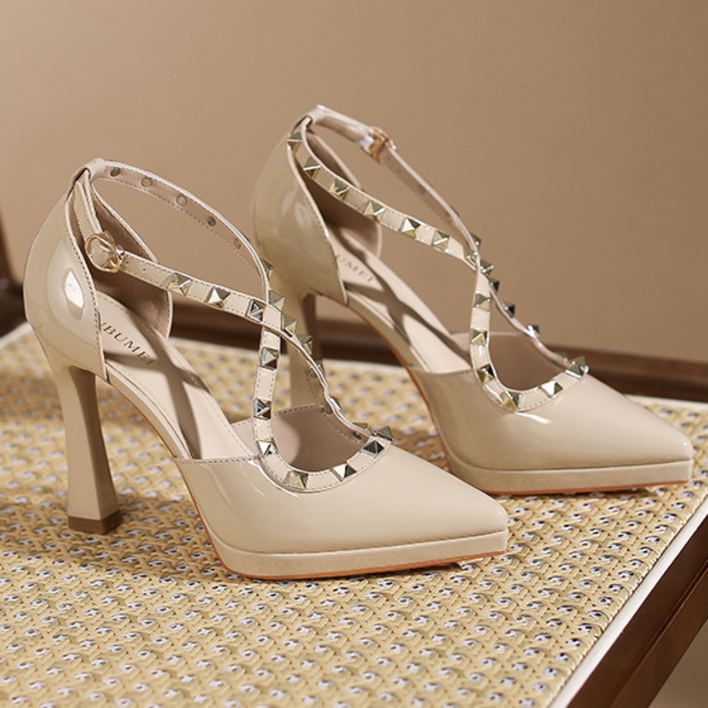Desk Setup Modern - Heeled Sandals Sexy Rivet Pointed Stiletto
