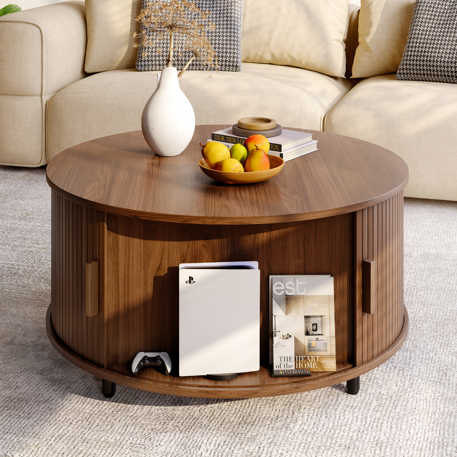 Desk Setup Modern - Round Coffee Table with Storage,31.5