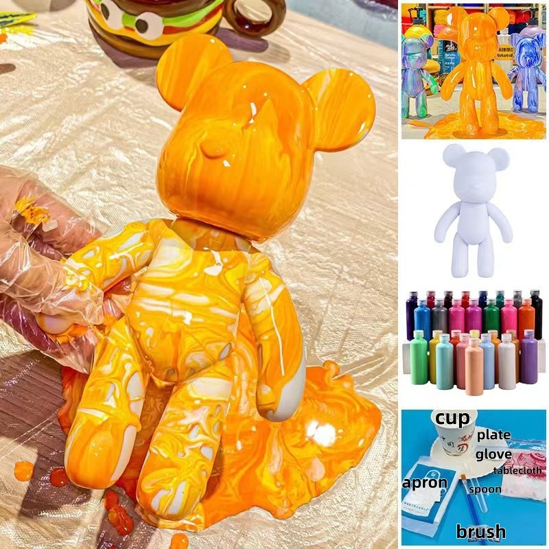 Desk Setup Modern - 23cm DIY Paint Fluid Bear Figure